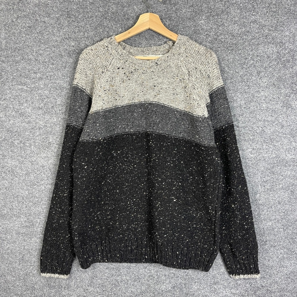 Aran Crafts Sweater Mens XL Gray Excellent 100% Wool Colorblock Donegal Knit